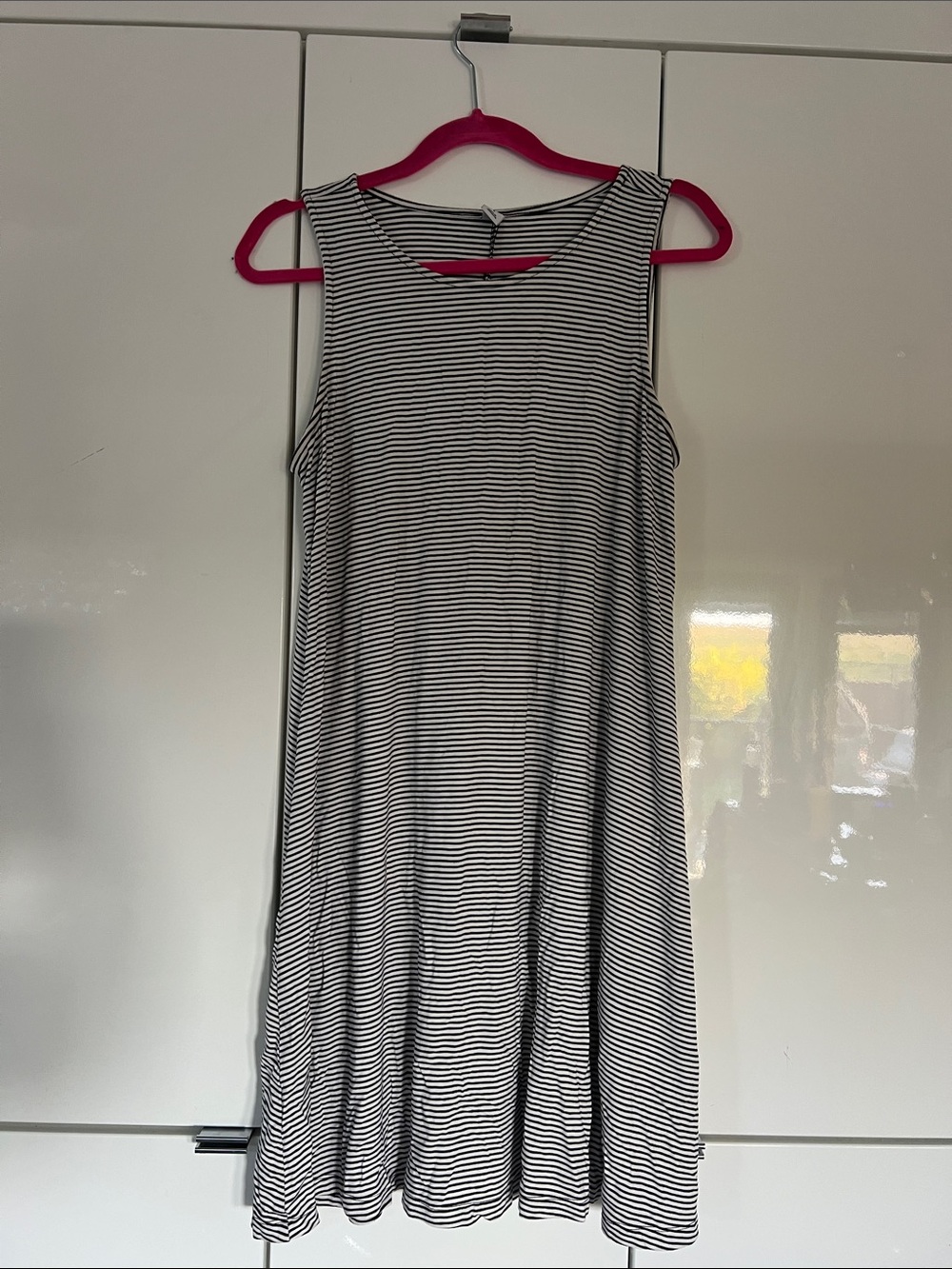Old Navy Black and White Striped Sleeveless A-Line Dress